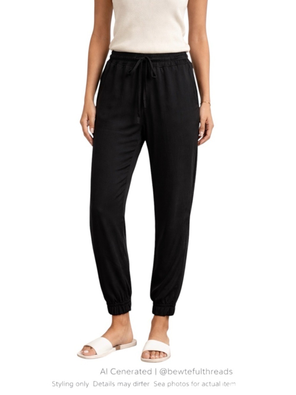 Black Lyocell Jogger Pants Relaxed Minimalist Lux Elastic Sz 30 Capsule Wardrobe
